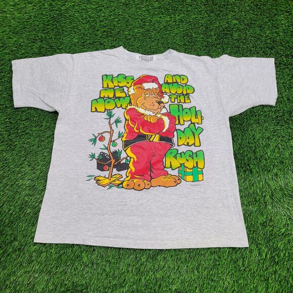 Vintage Funny Christmas Shirt XL 24x27 Boxy Cropped Gray - Picture 1 of 13